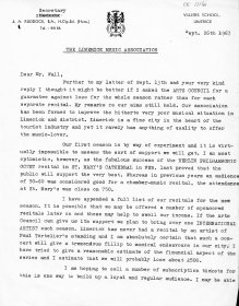 Letter from John Ruddock, Secretary of the Limerick Music Association to Mervyn Wall, Secretary of the Arts Council. (Page 1 of 2)